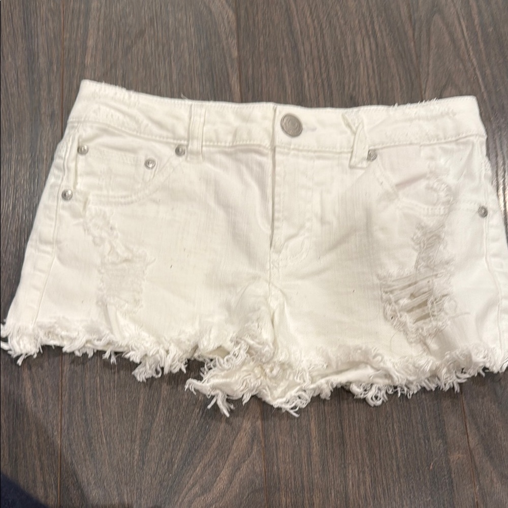 Almost Famous White Distressed Jean Shorts